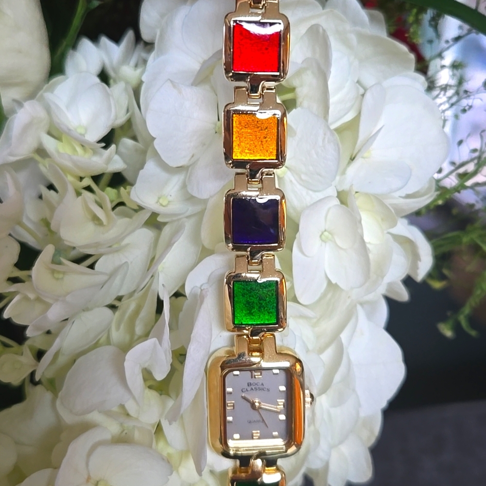 Ladies Watch Brand Boca Classics Colored Stones on Band.
